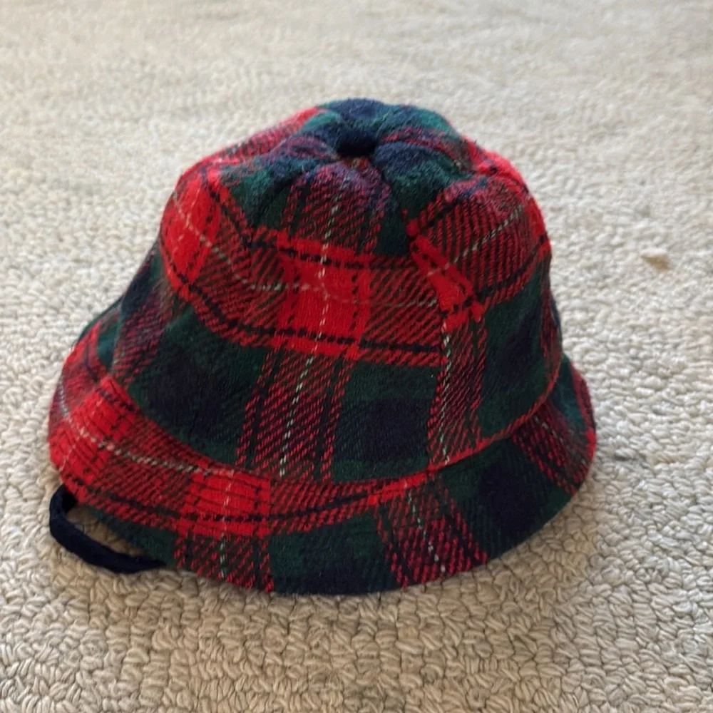Girls Red & Green Plaid Peacoat with Matching Hat